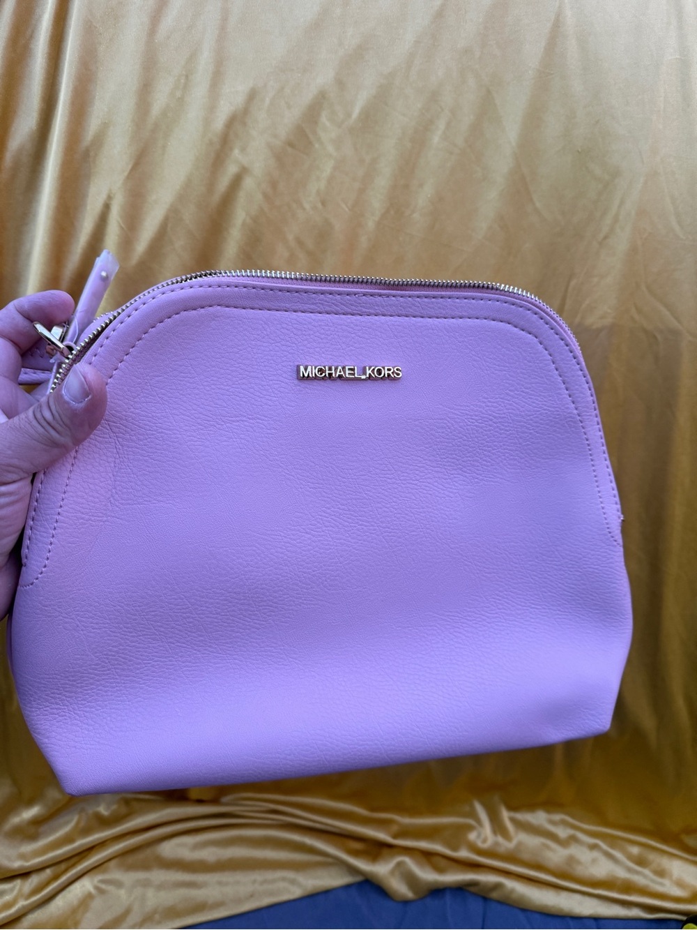 Michael Kors Lavender Leather Cosmetic Pouch with Gold Hardware